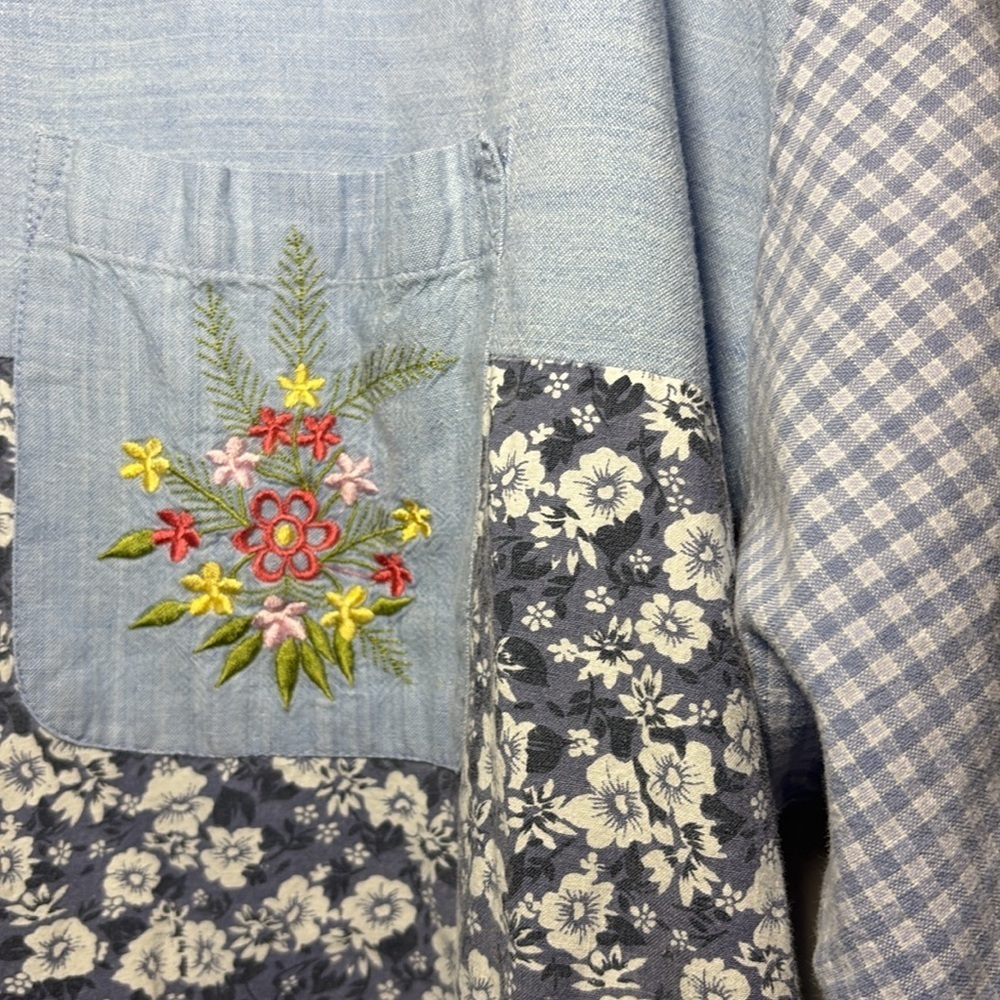 Homemade Patchwork Button Up Dress Embroidered - image 3